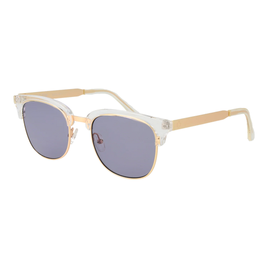 Spy Stout 51 gold browline sunglasses with purple lenses — unisex eyewear at Amelya