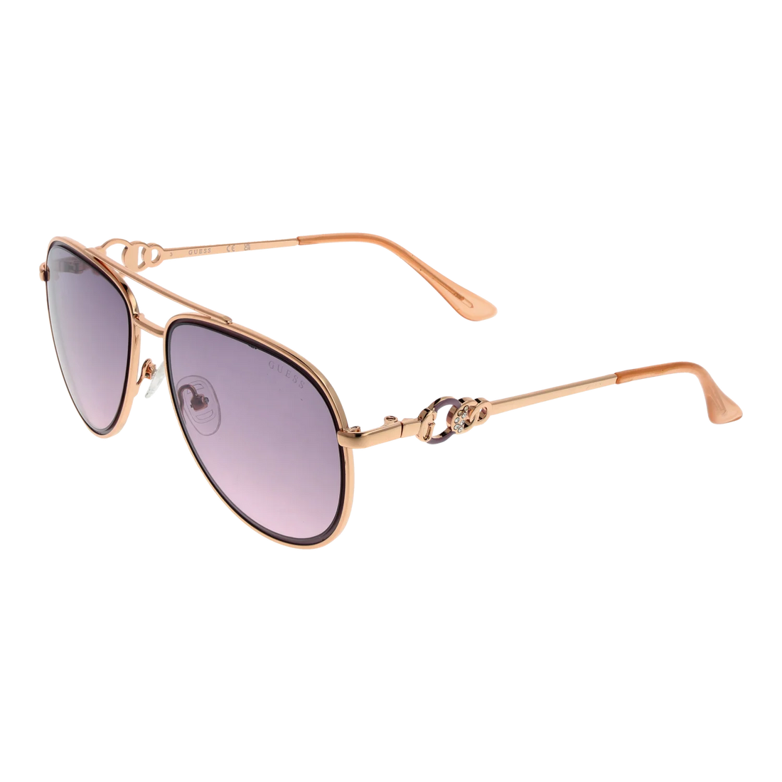 Guess GF0344 Rose Gold Aviator Sunglasses with Purple Gradient Lenses for Women